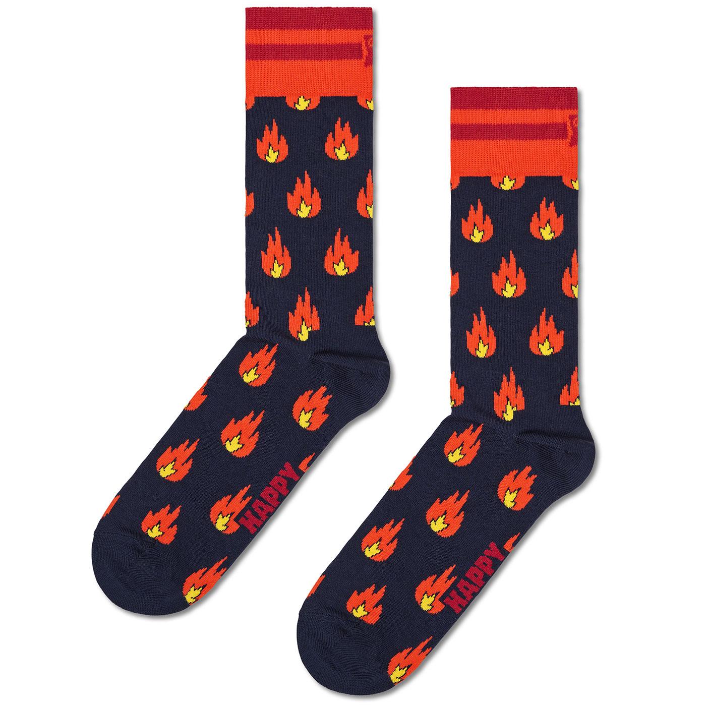 +Happy Socks Flames Contrast Cuffed Crew Socks N/O