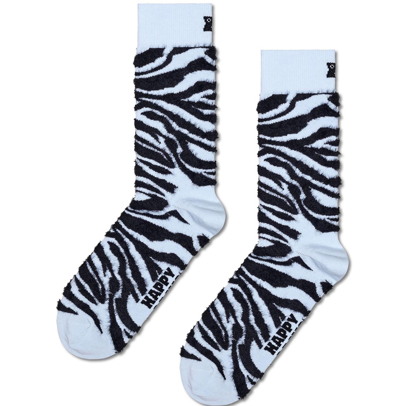 +Happy Socks Pale Blue Retro Fluffy Zebra Socks