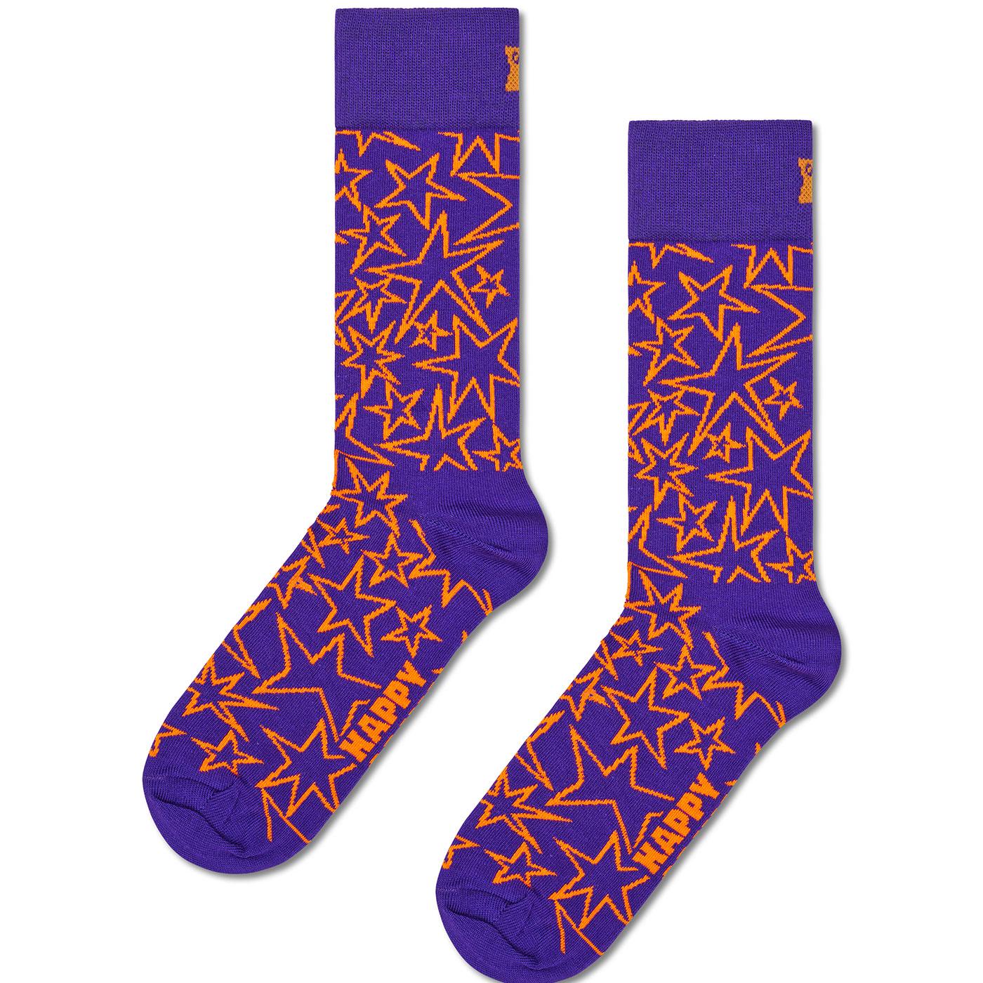 +Happy Socks Retro Mega Star Purple Crew Socks