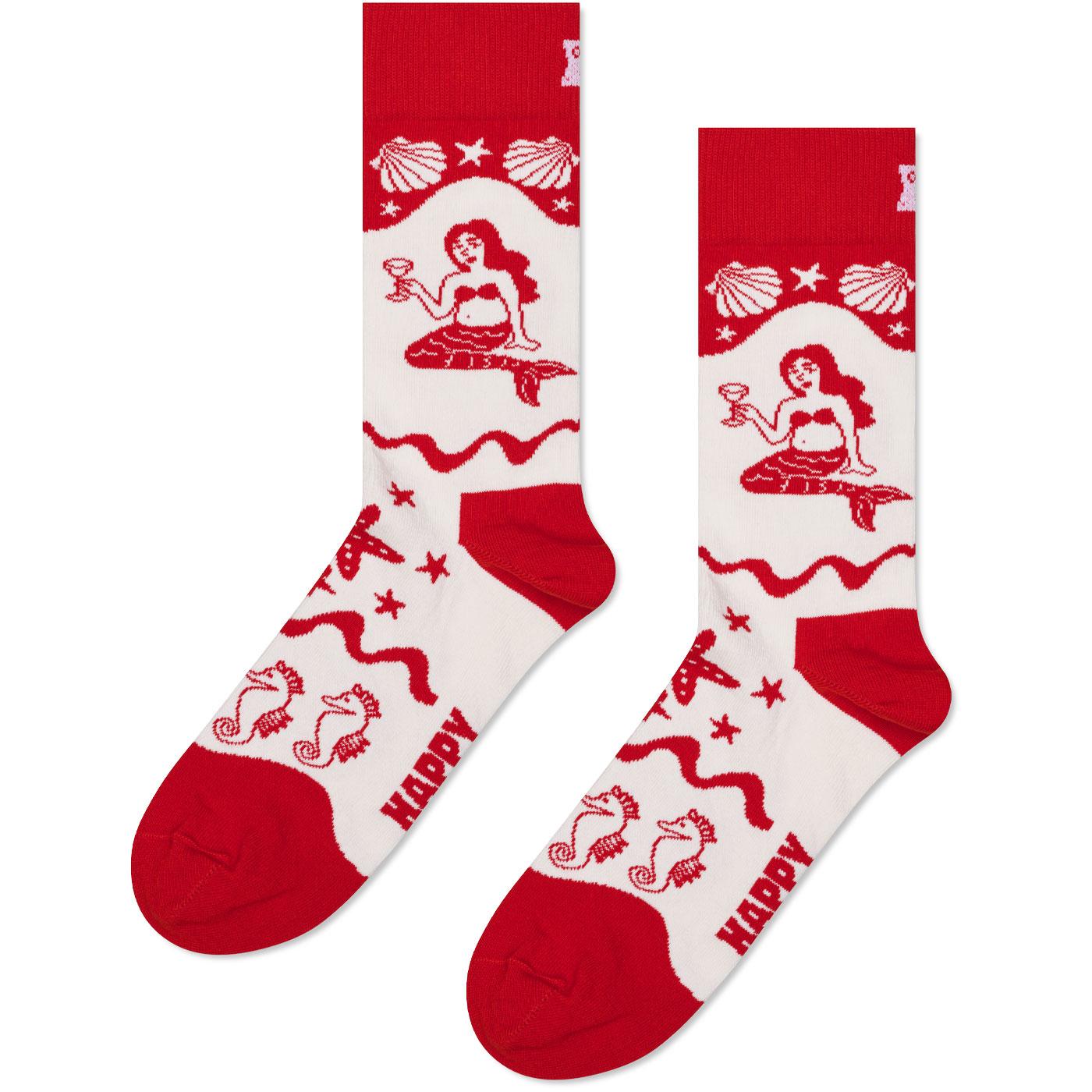 +Happy Socks Retro Tattoo Style Mermaid Crew Socks