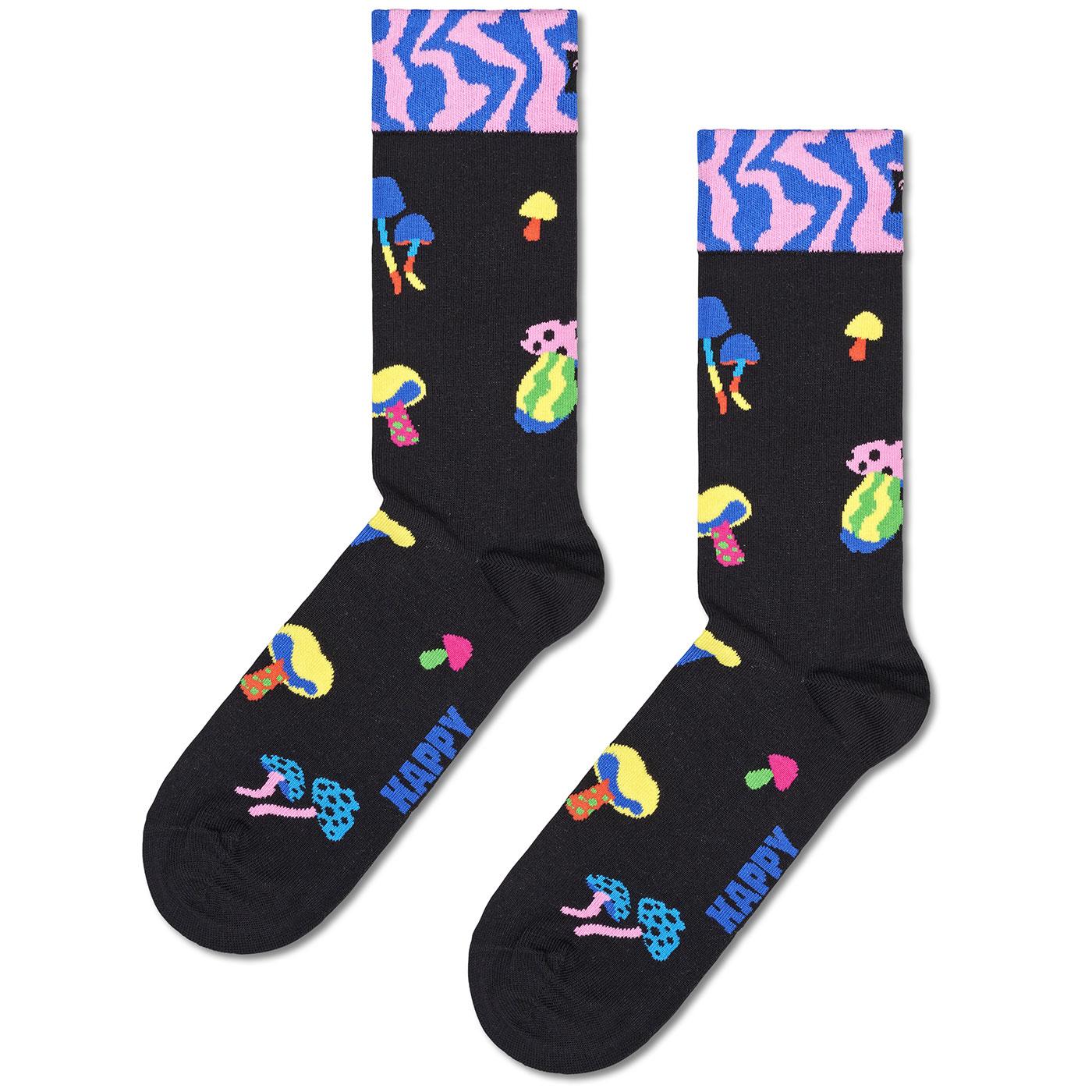 +Happy Socks Mushrooms Contrast Cuff Socks Black