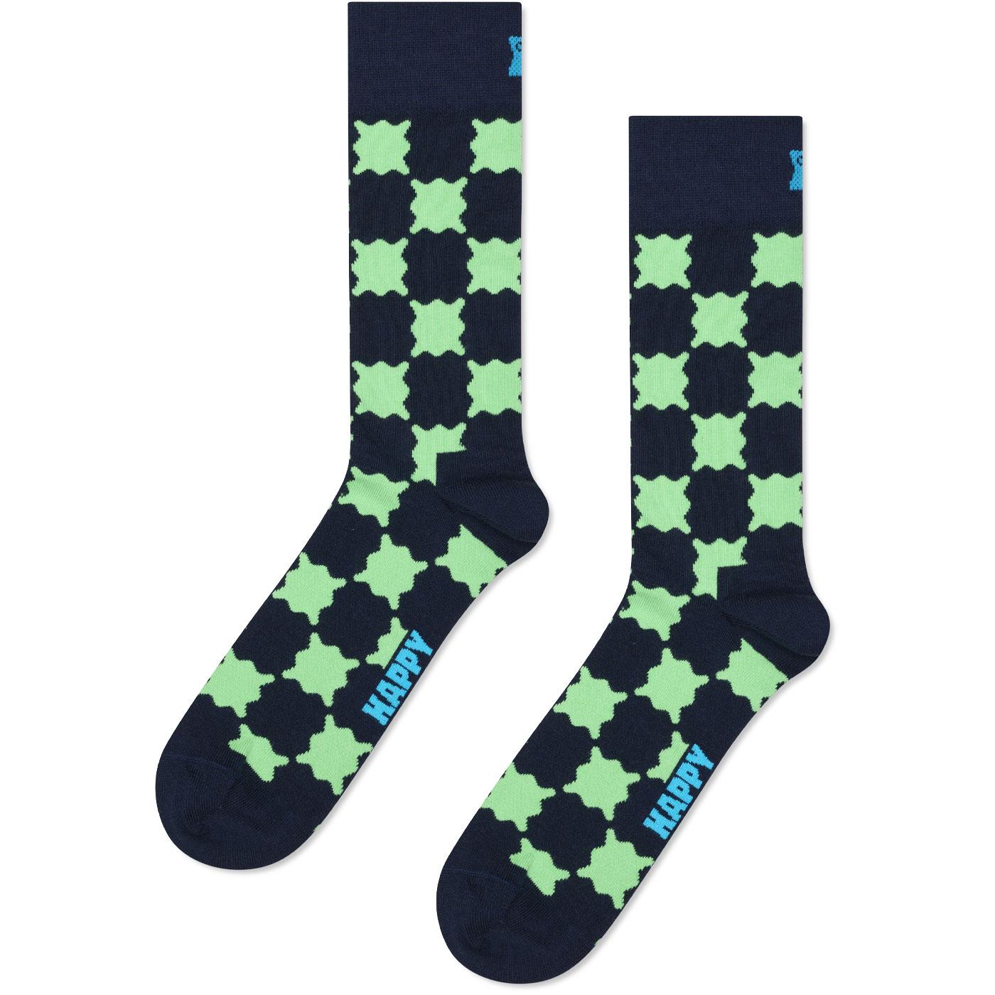 +Happy Socks Women's Wobbly Check Navy Crew Socks 