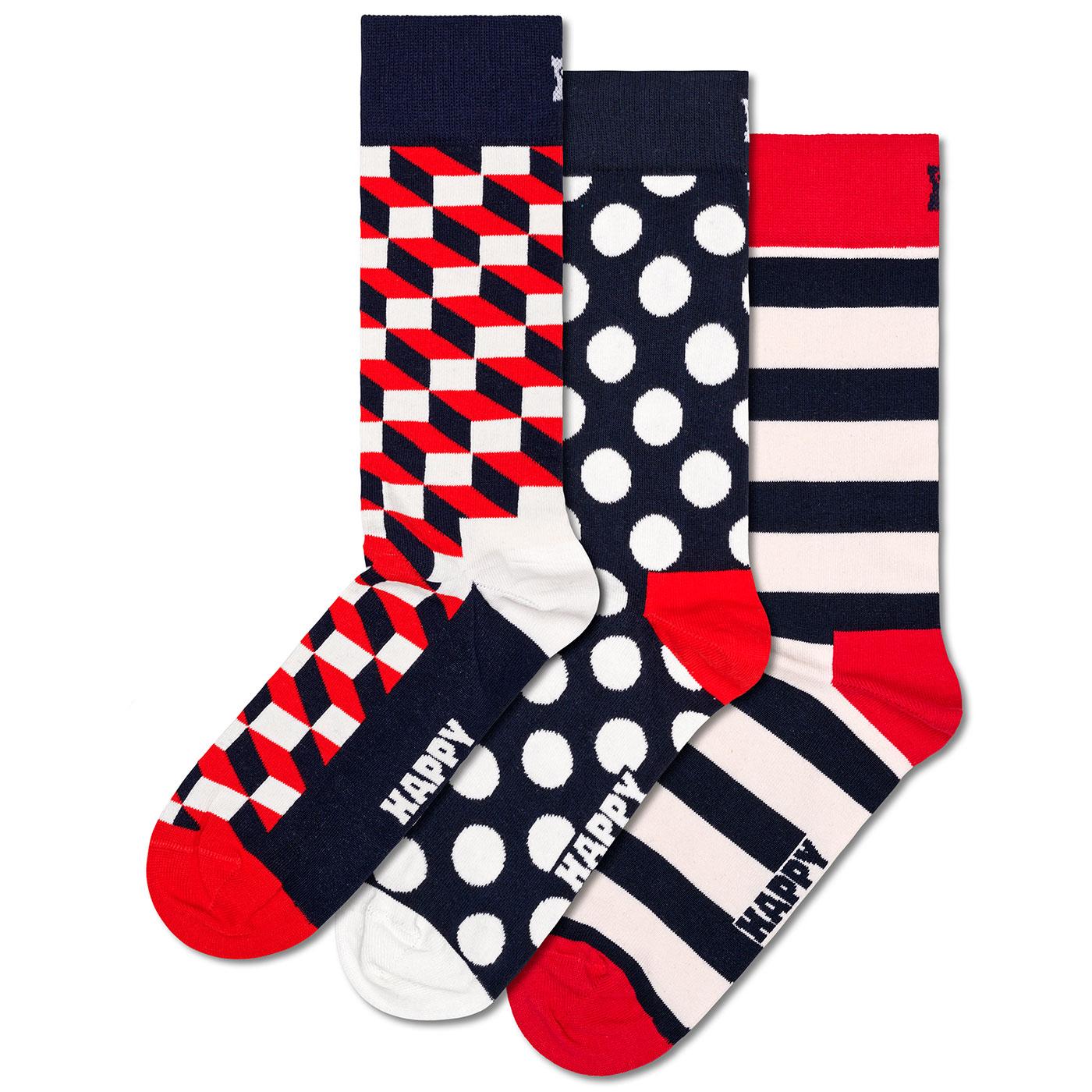 +HAPPY SOCKS 3 Pack Classic Filled Optic Socks N