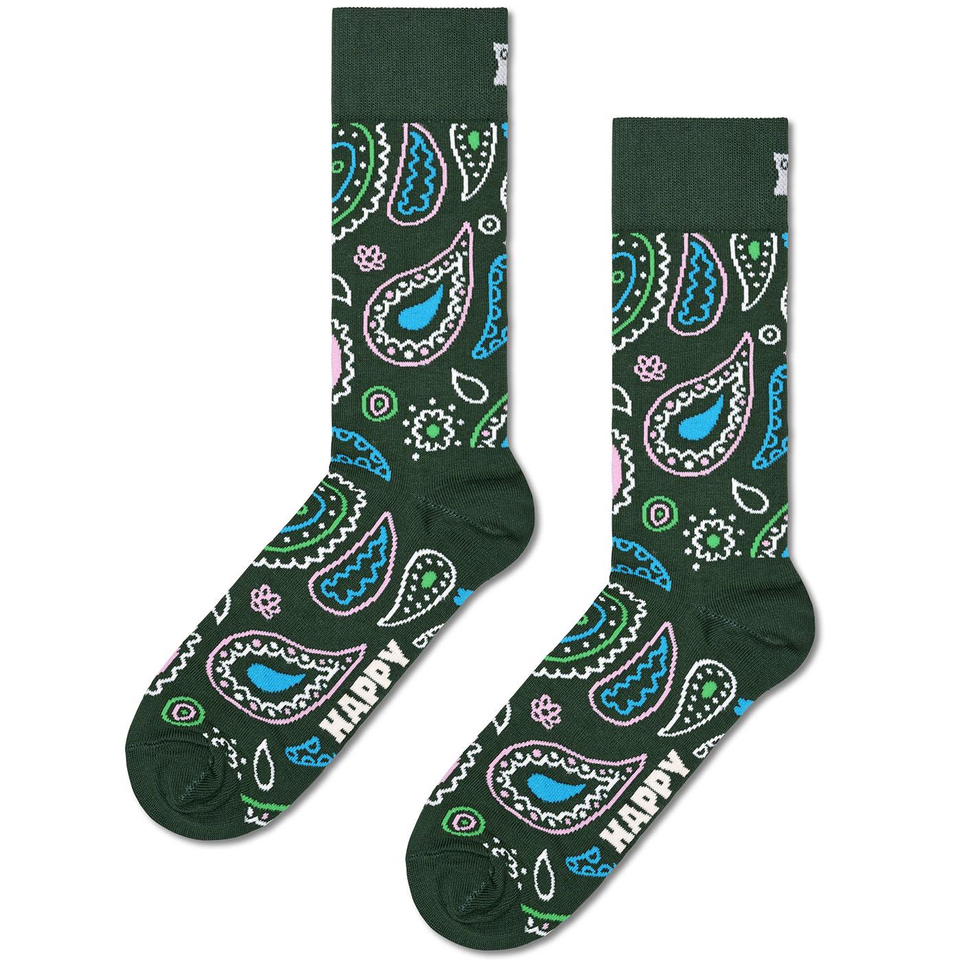 +HAPPY SOCKS Retro Paisley Pattern Socks in Green 