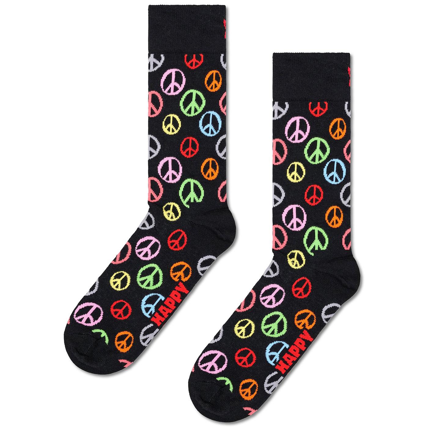 +HAPPY SOCKS Retro 60s Peace Symbol Socks in Black