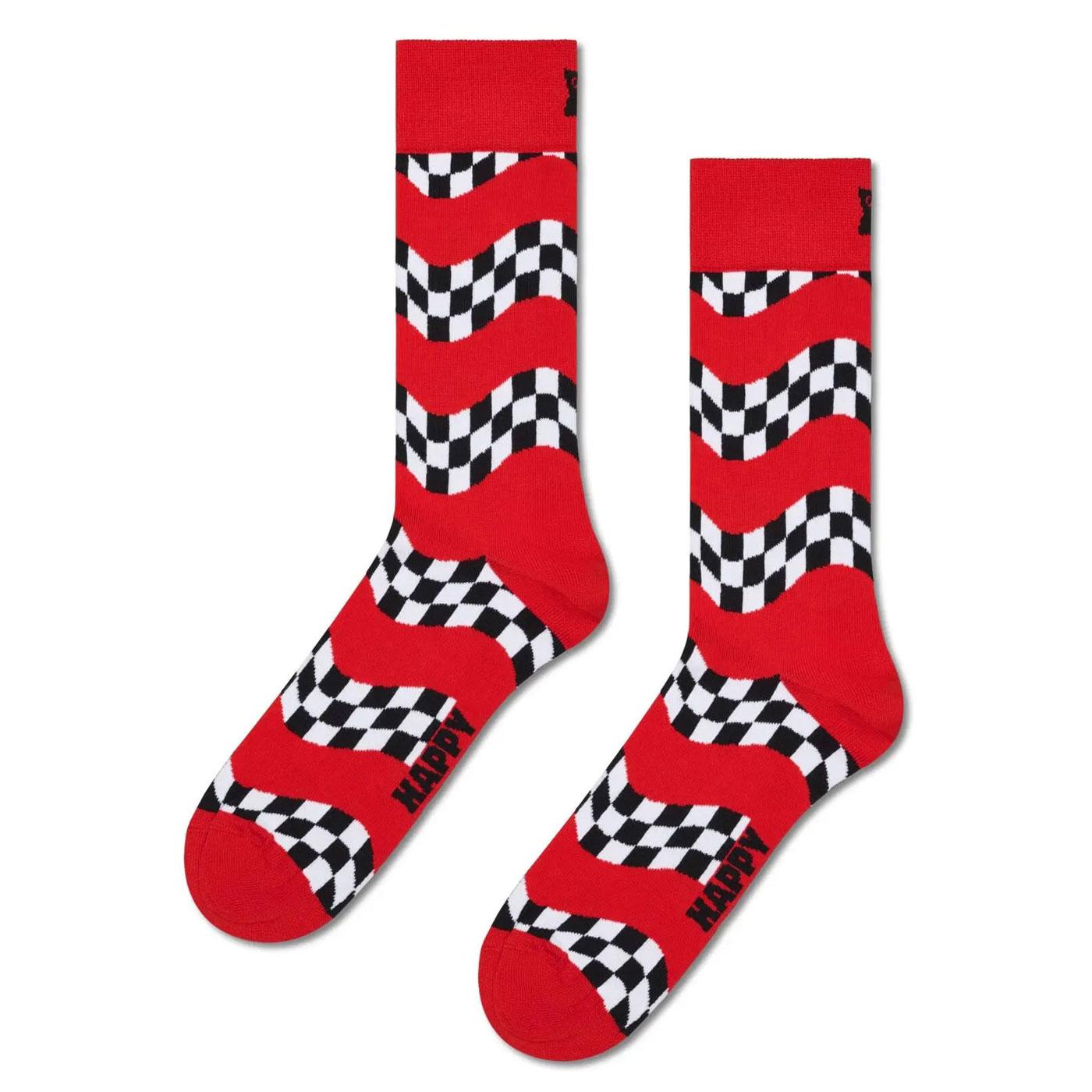 +Happy Socks Chequered Flag Stripe Race Socks R