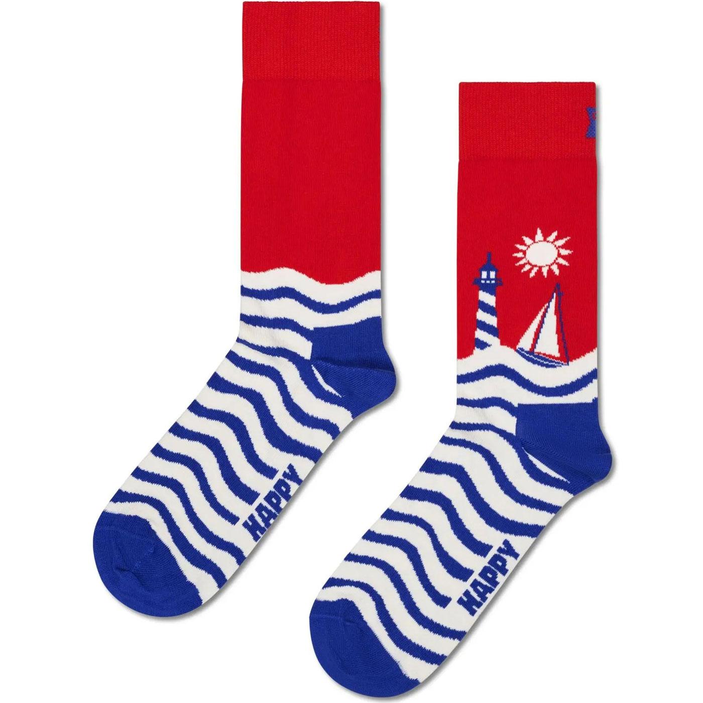 +Happy Socks Sail Away Lighthouse Crew Socks R