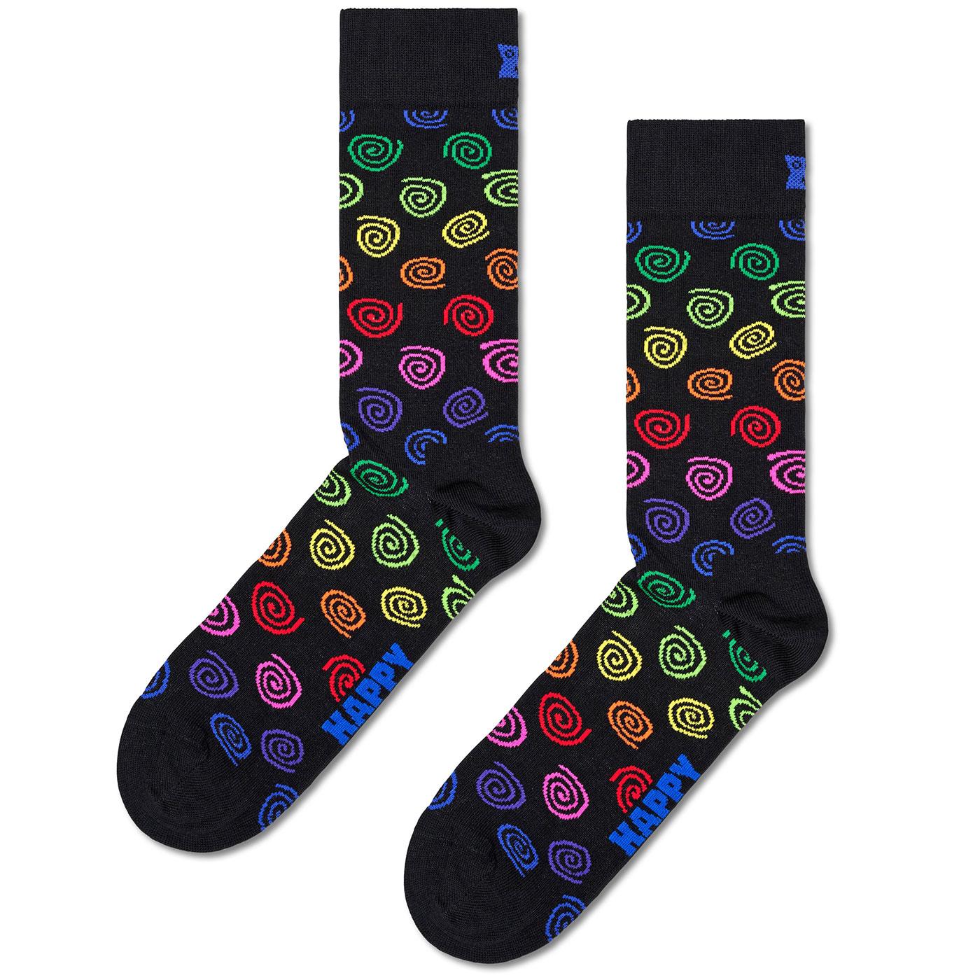 +HAPPY SOCKS Men's Retro Rainbow Swirl Crew Socks