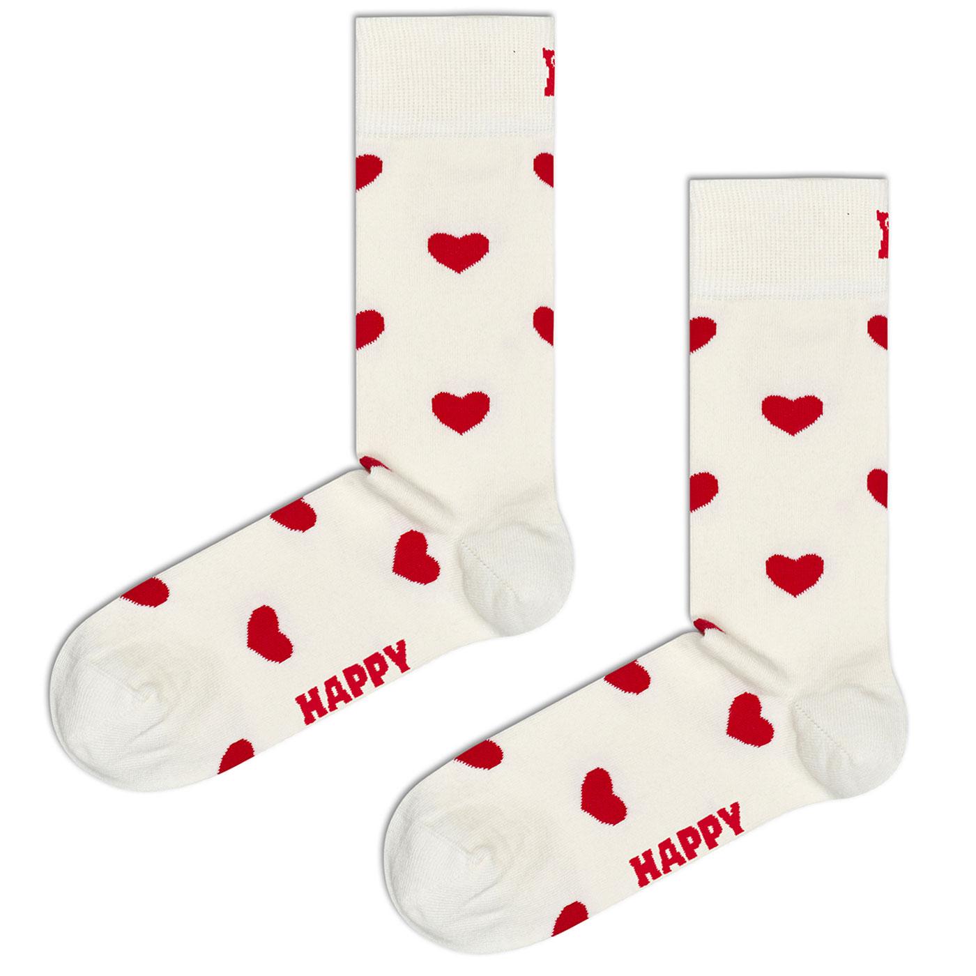 +Happy Socks Women's Retro White Love Heart Socks 