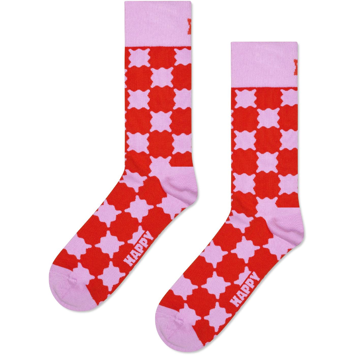 +Happy Socks Men's Wobbly Check Purple Crew Socks 