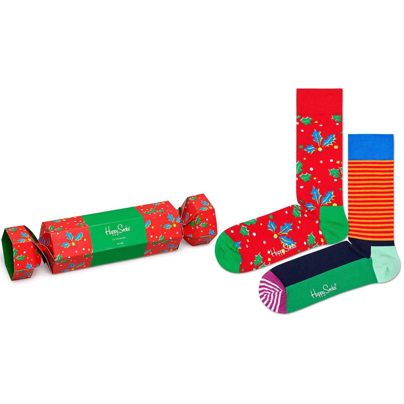 HAPPY SOCKS Christmas Cracker Retro Holly 2 Pack Gift Set