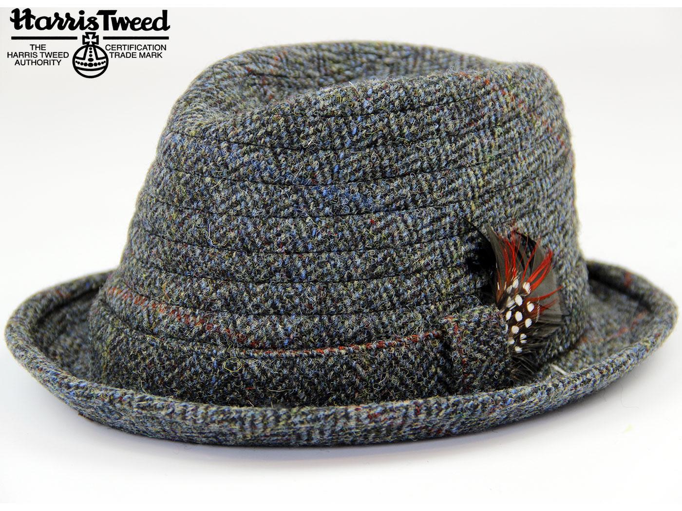 Orkney Harris Tweed Retro Mod Trilby Hat (Grey)