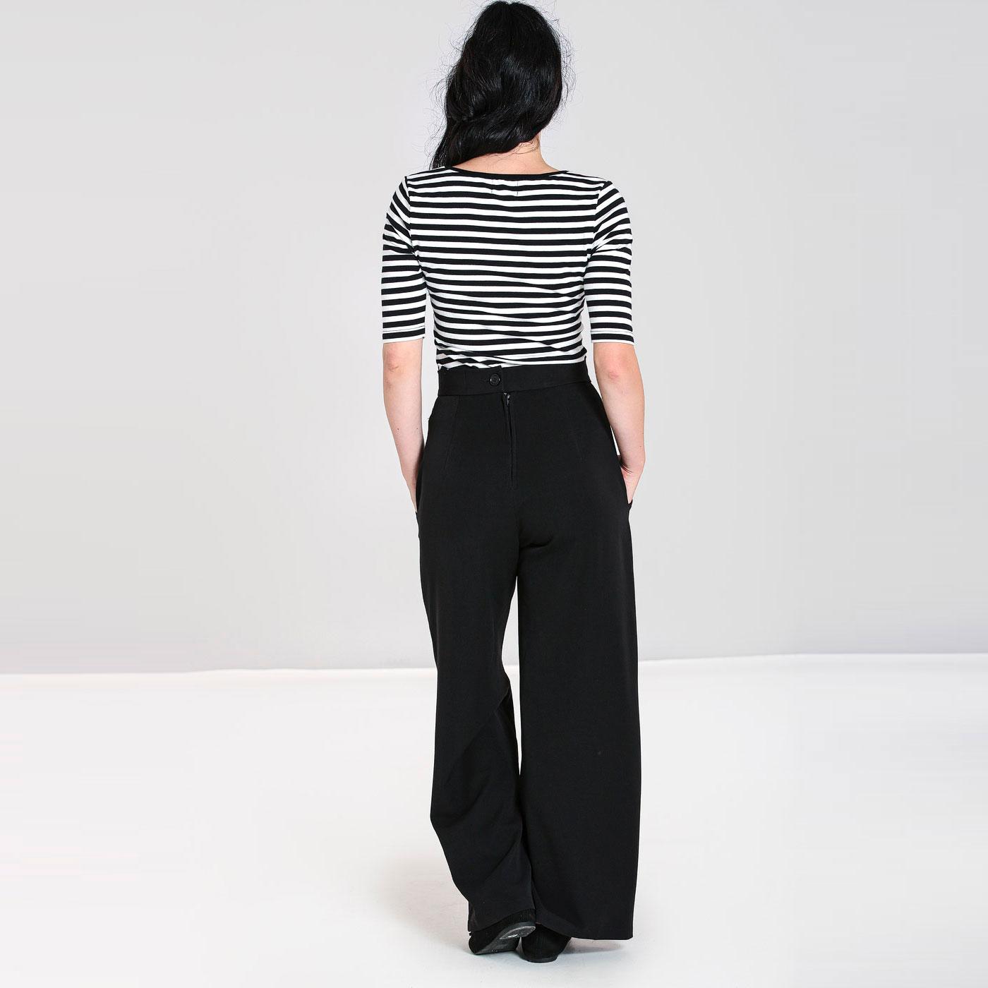 HELL BUNNY Carlie Retro Wide Leg Swing Trousers in Black