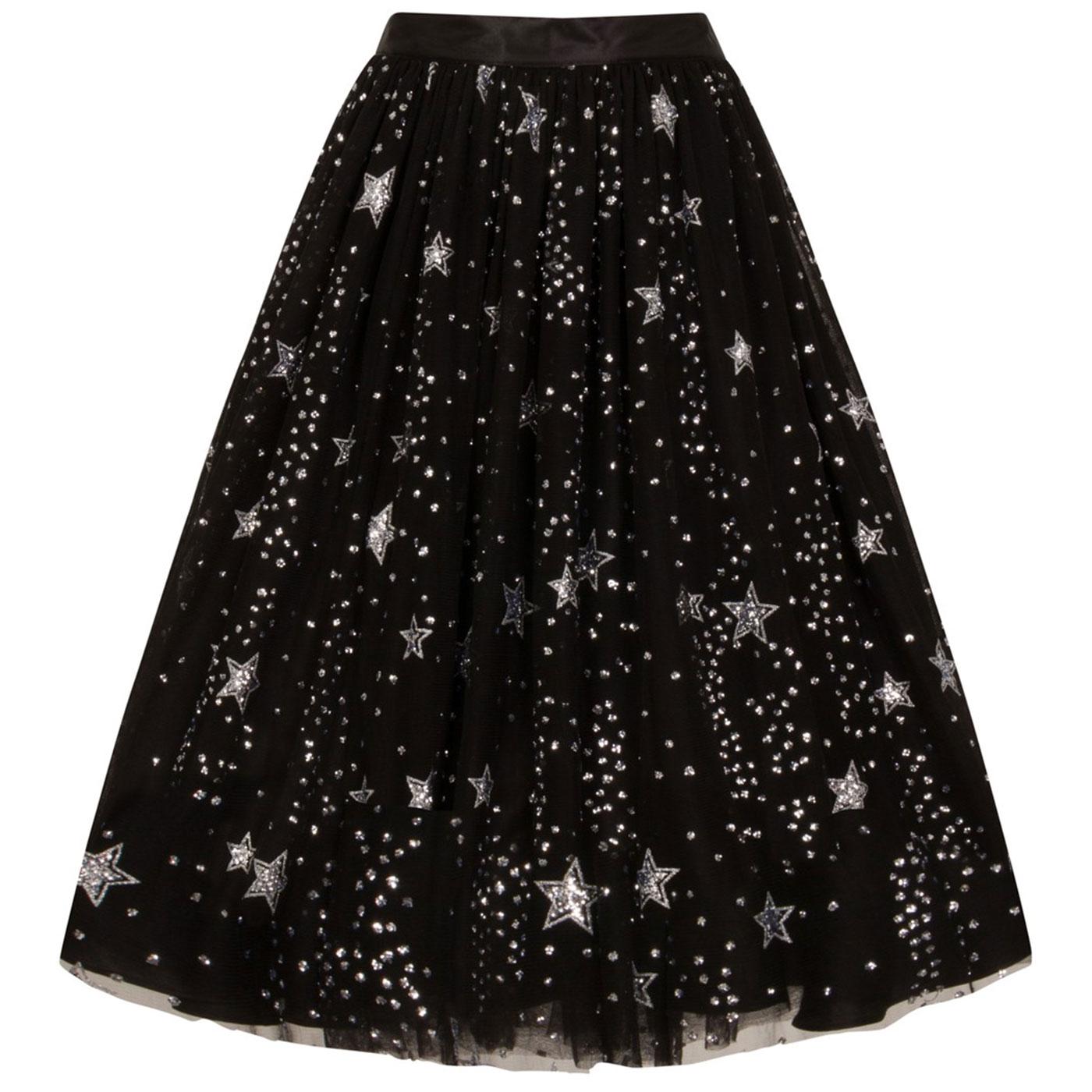 HELL BUNNY Cosmic Love Vintage Stars Tulle Skirt in Black