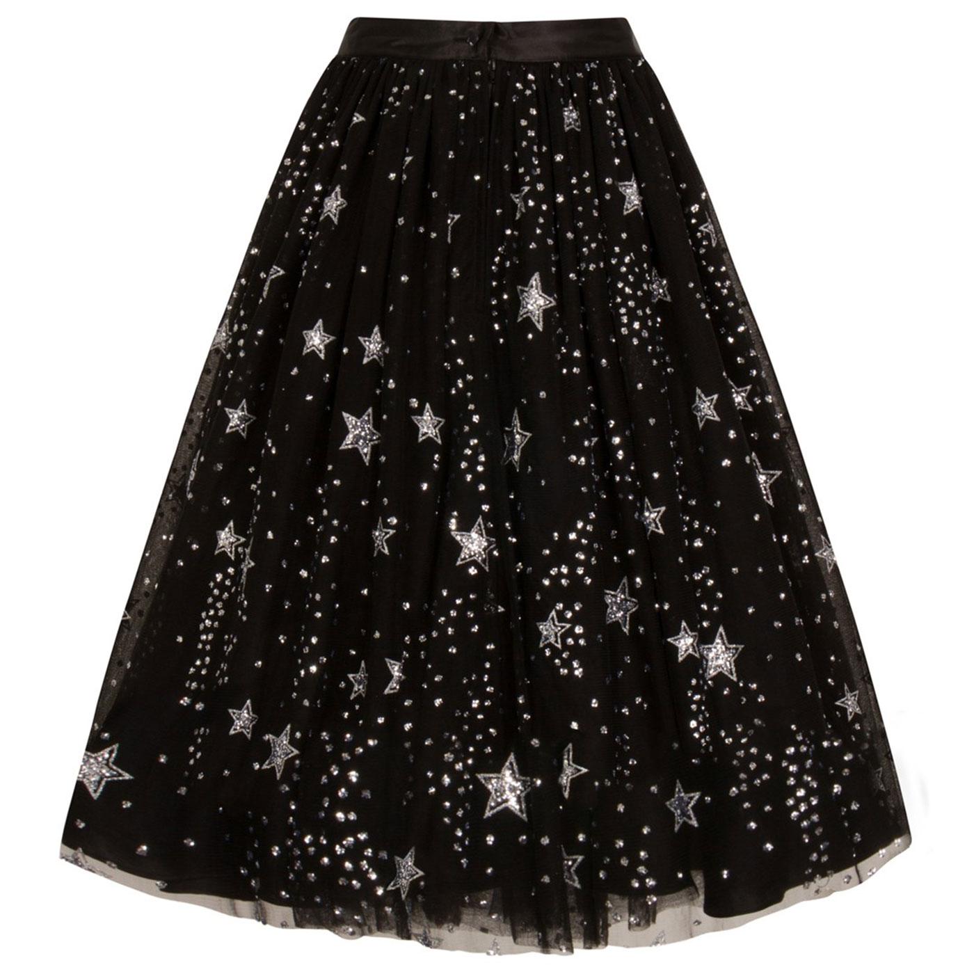 HELL BUNNY Cosmic Love Vintage Stars Tulle Skirt in Black