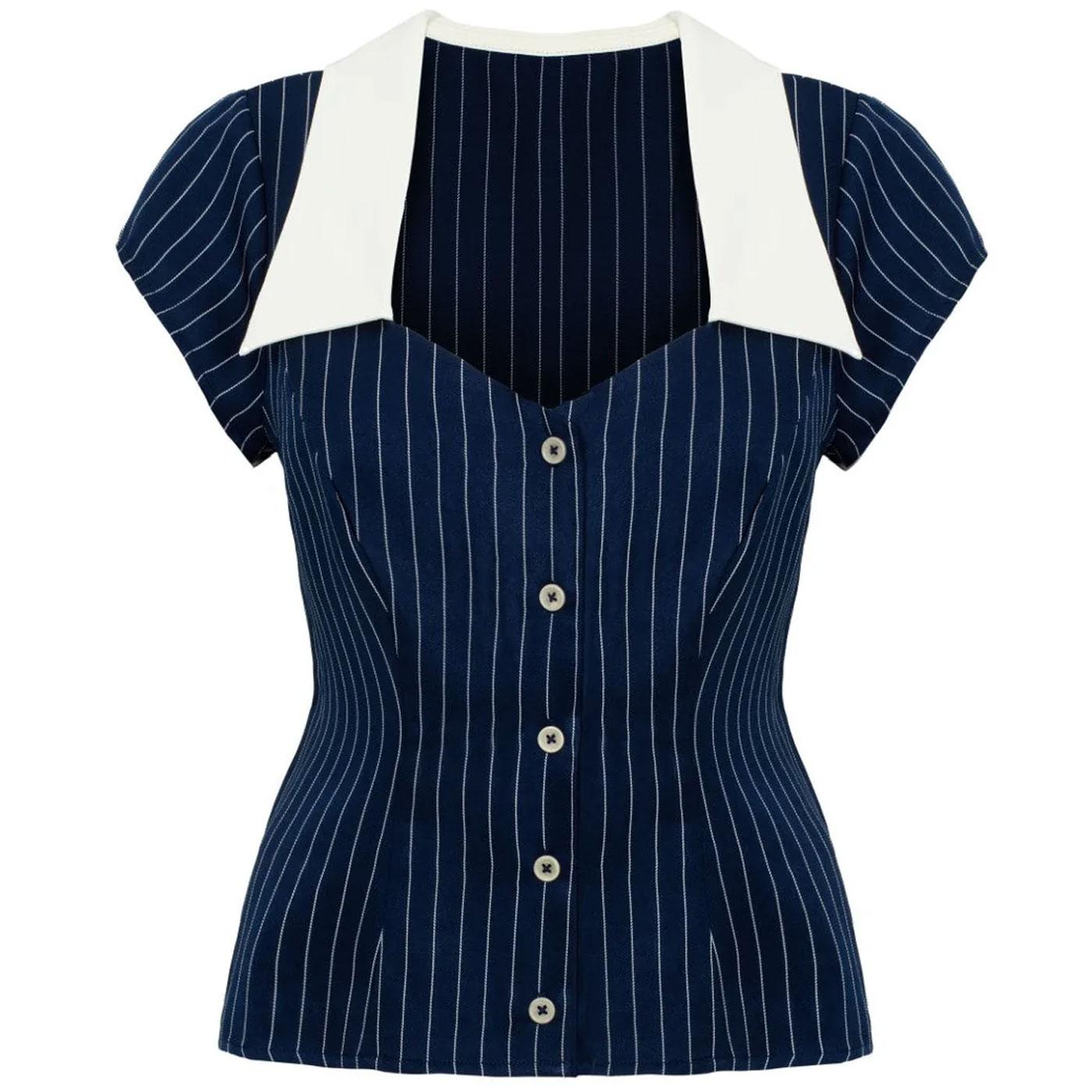 Costello Hell Bunny Retro 50s Pinstripe Fitted Top