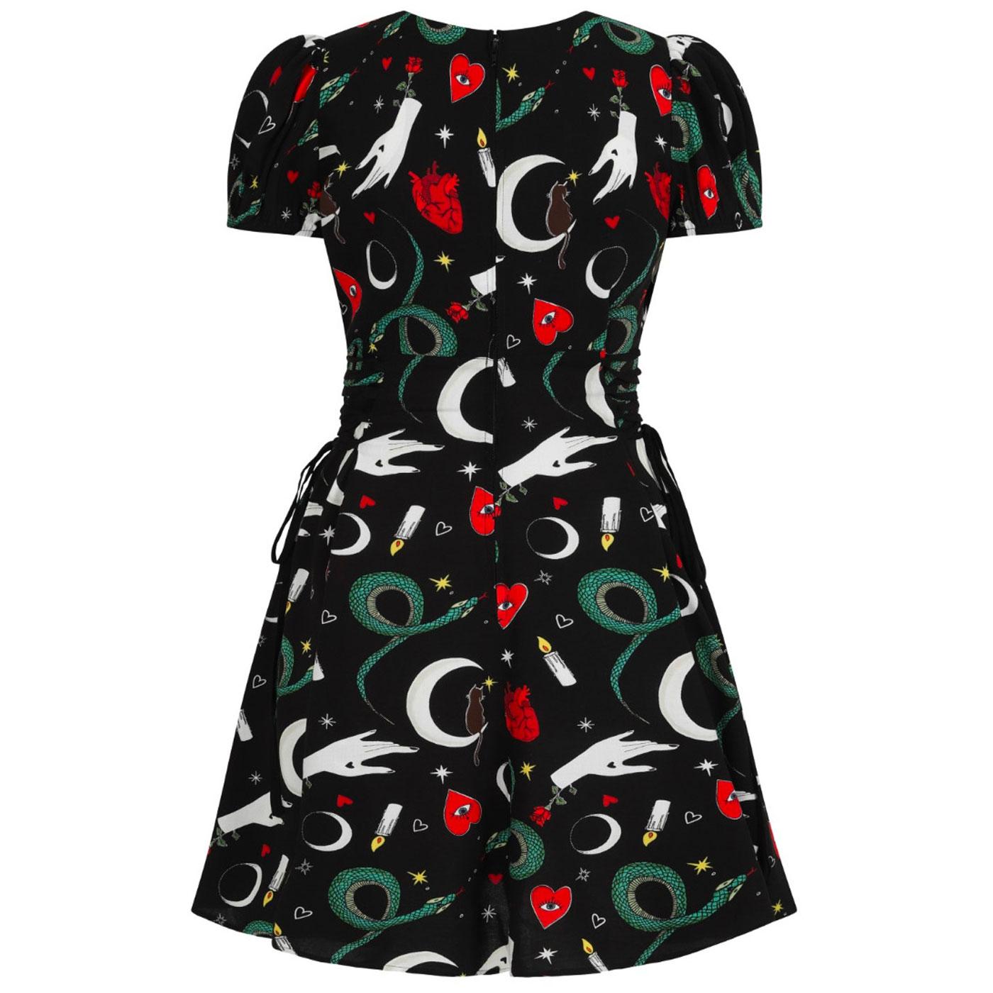 HELL BUNNY Good Fortune Retro Mystical Mini Dress in Black