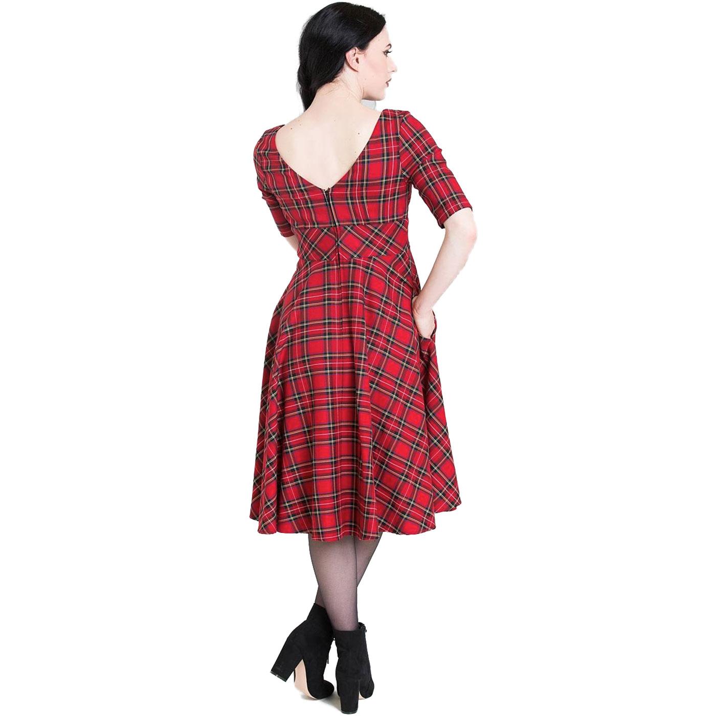 Hell Bunny Irvine 1950s Vintage Tartan Swing Dress Red 