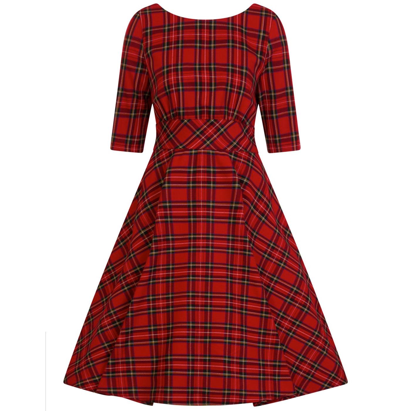 HELL BUNNY Irvine 1950's Vintage Tartan Swing Dress Red