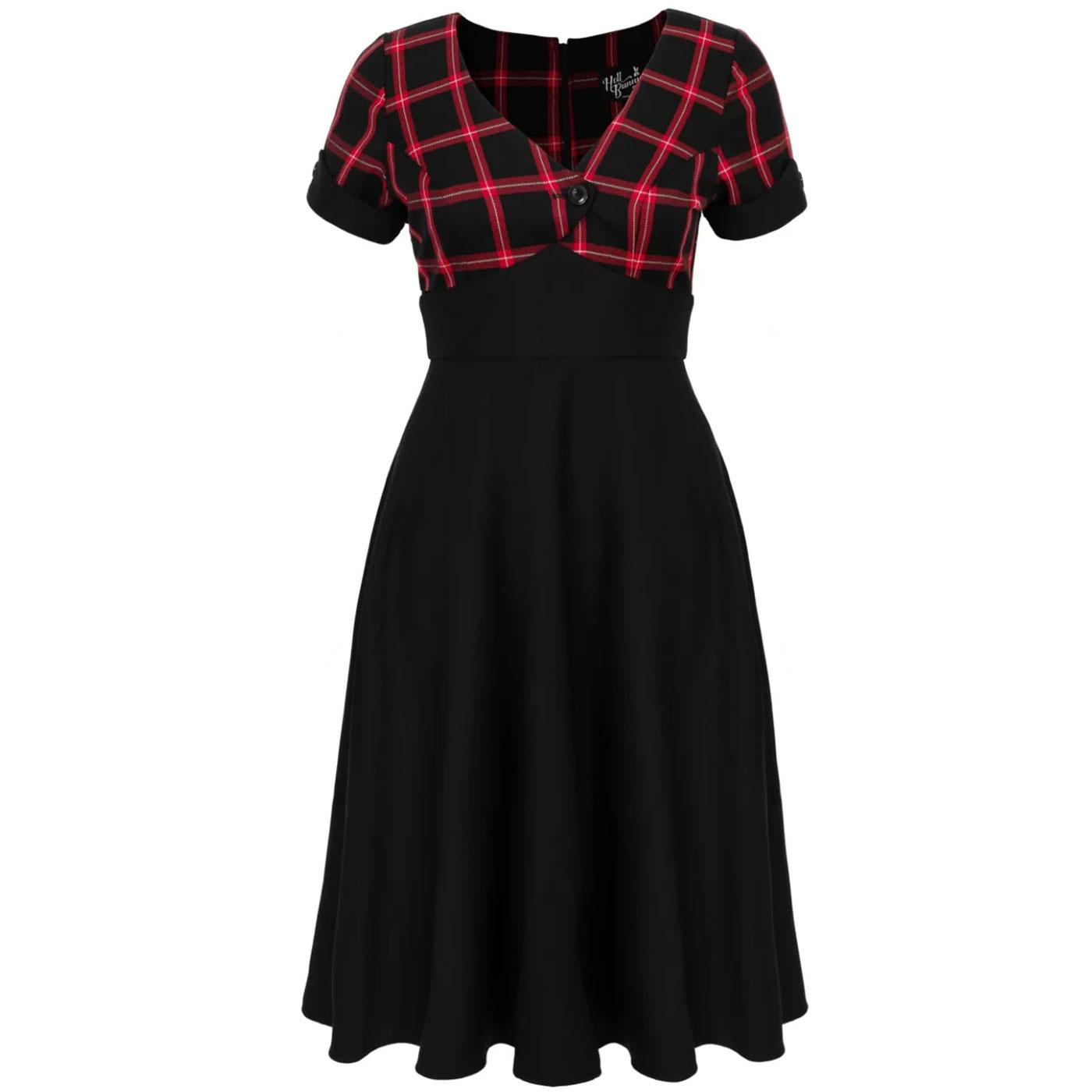 Janine Hell Bunny Tartan & Black Flared 50s Dress