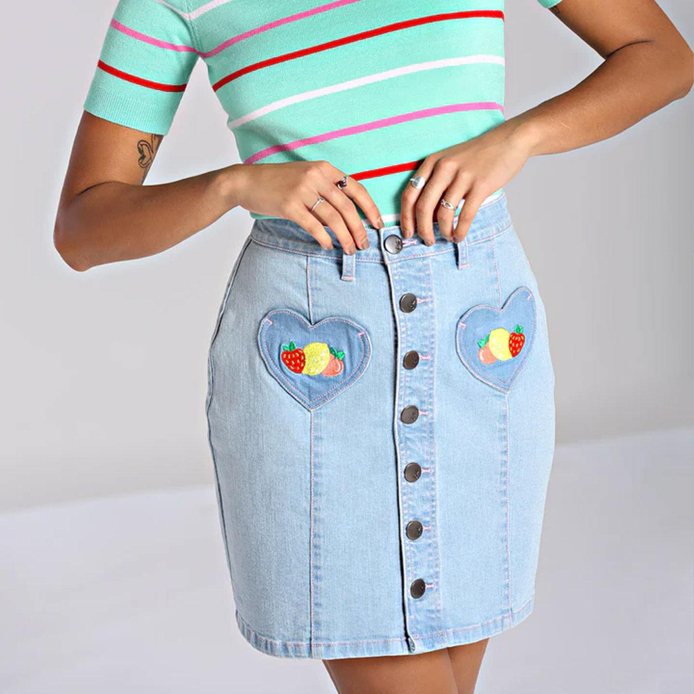Hell Bunny Molly Heart Pocket Retro 70s Denim Mini Skirt Blue