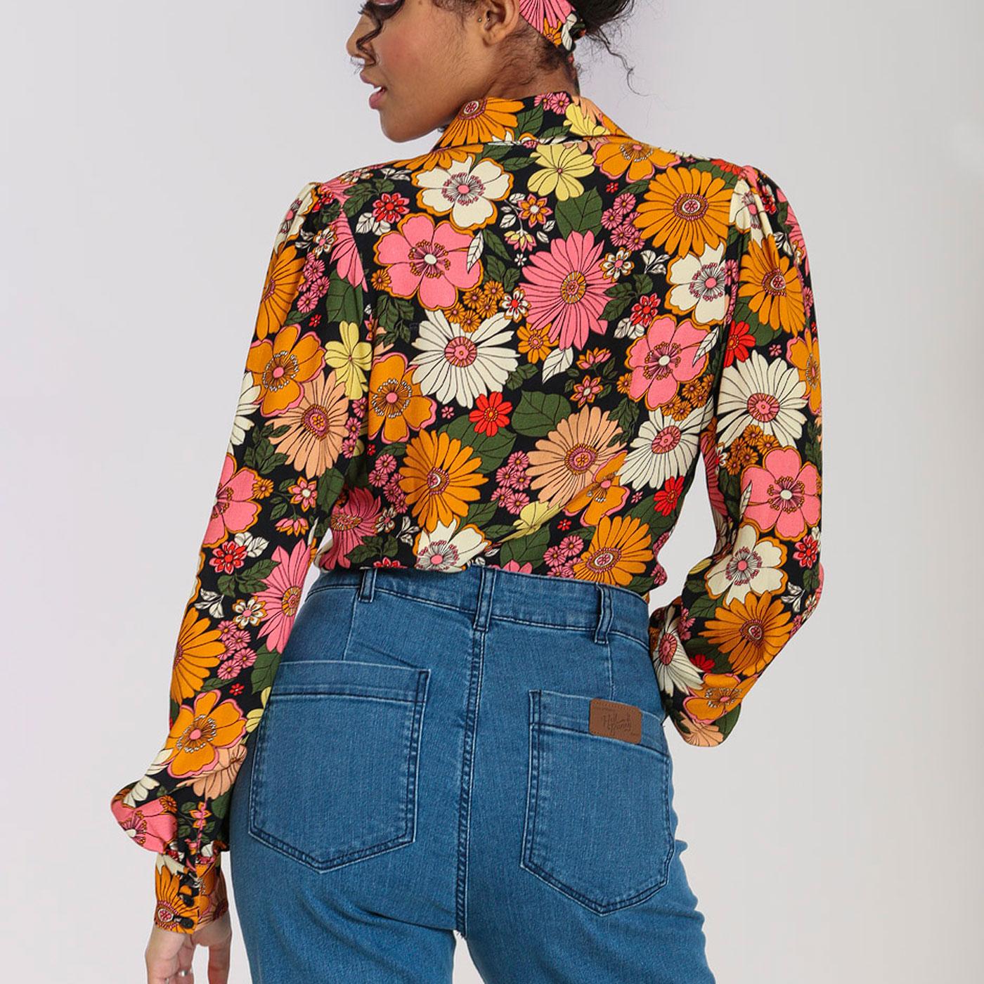 HELL BUNNY Monique Retro 70s Floral Beagle Collar Blouse