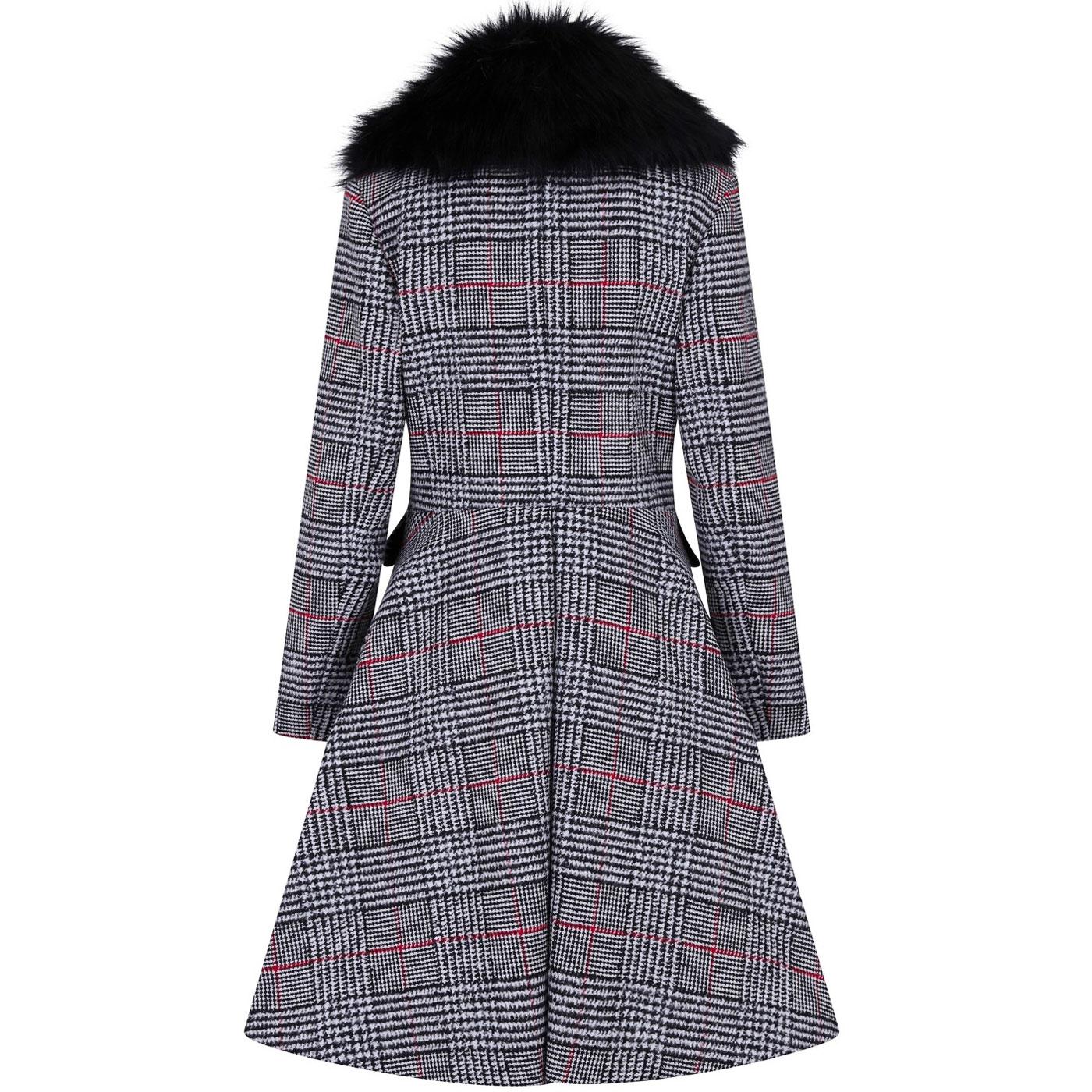 HELL BUNNY Pascale Vintage Check Knitted Winter Coat B/W