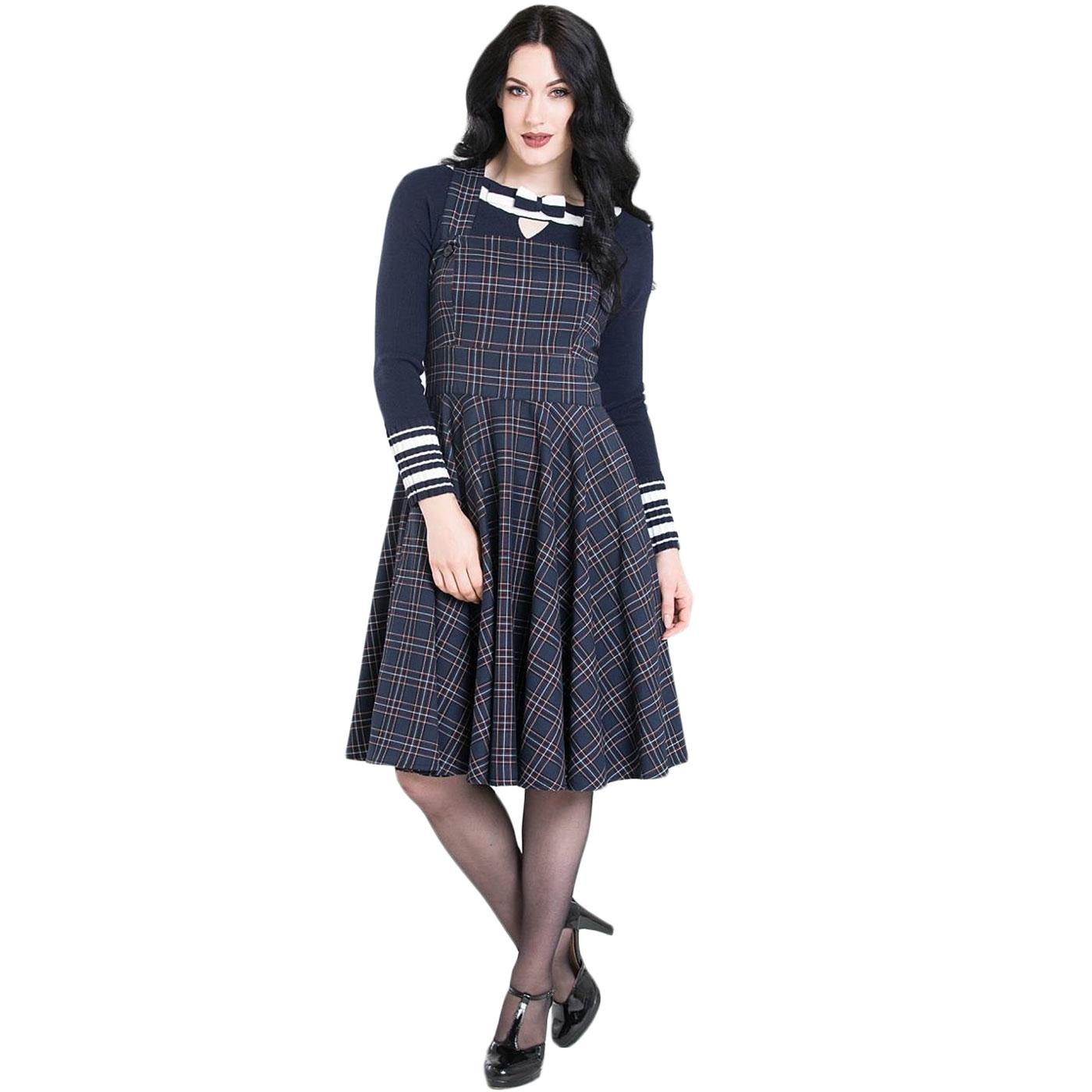 HELL BUNNY Peebles 1950's Tartan Pinafore Dress in Navy