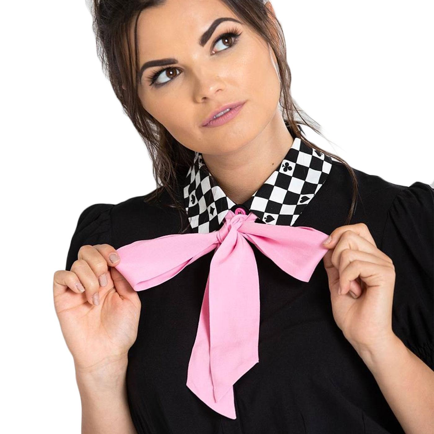 HELL BUNNY Pokerface Retro 60s Mod Pussy Bow Blouse