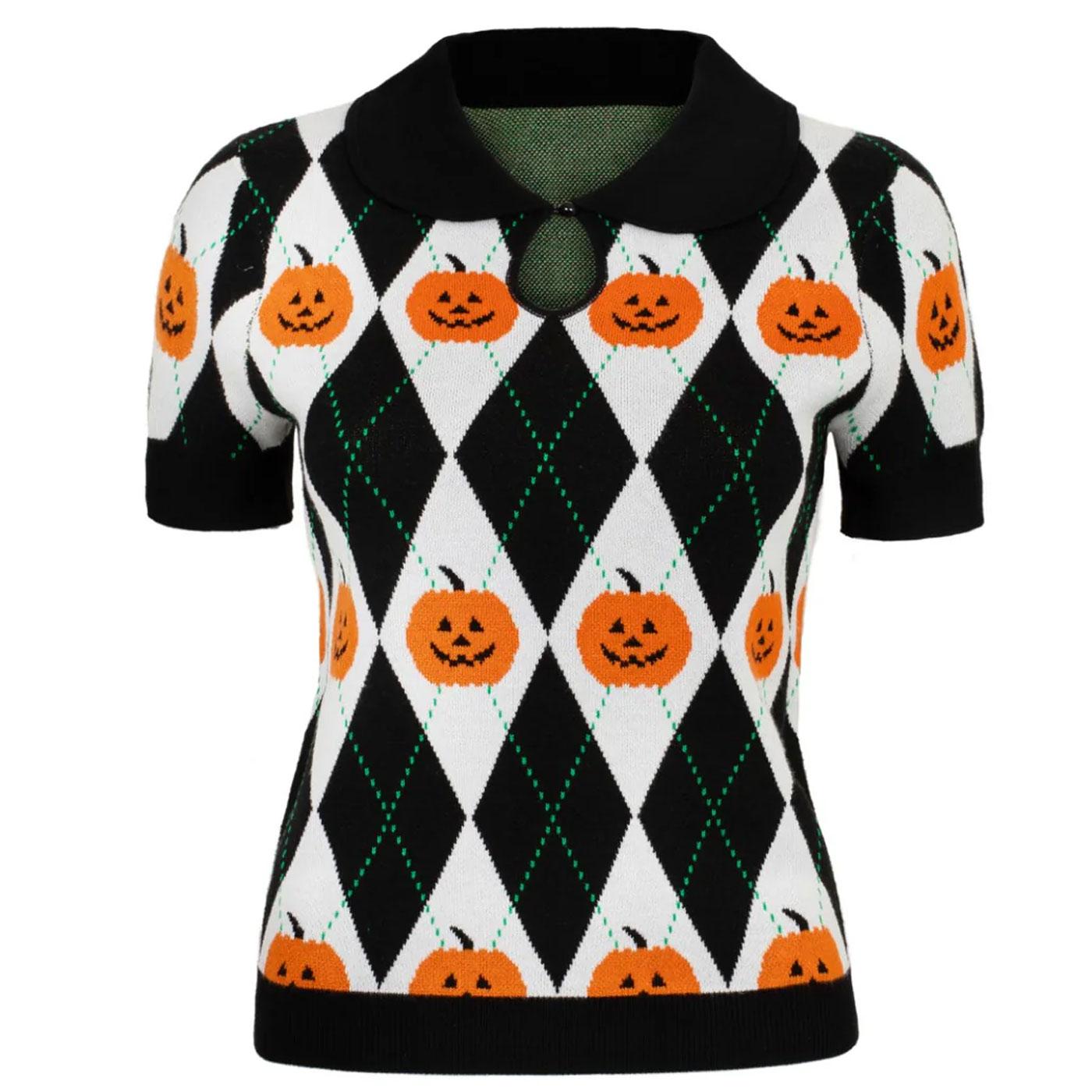 Pumpkin Head Hell Bunny Argyle Halloween Knit Top