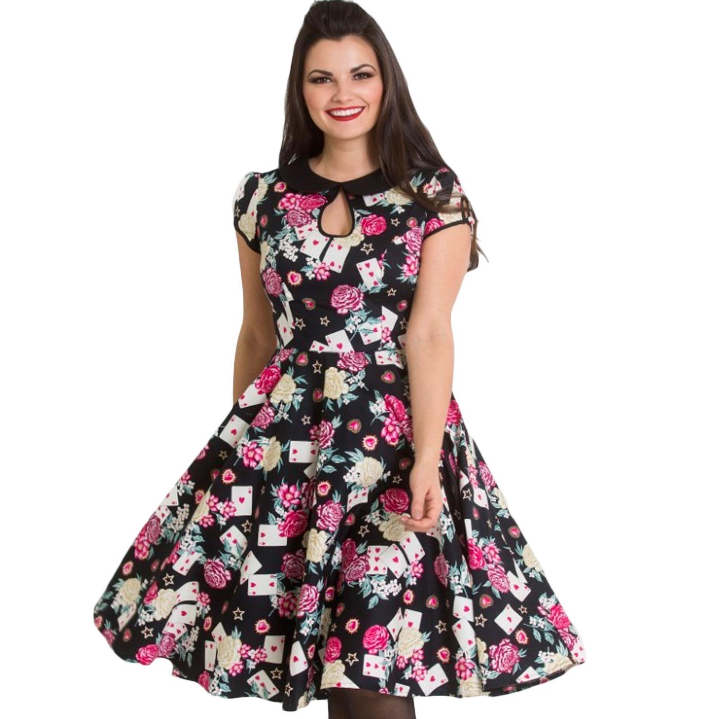 HELL BUNNY Queen Of Hearts Vintage Printed Floral 50s Dress