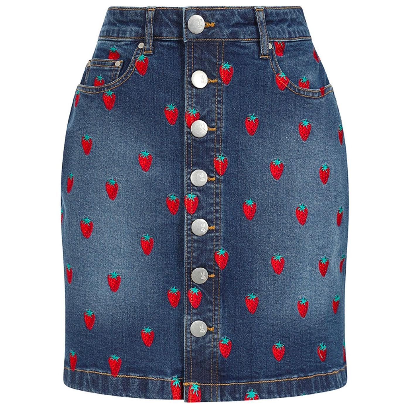 Strawberry HELL BUNNY Retro 70s Denim Mini Skirt 