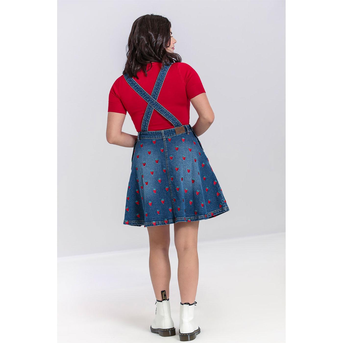HELL BUNNY Strawberry Retro Denim Pinafore Dress