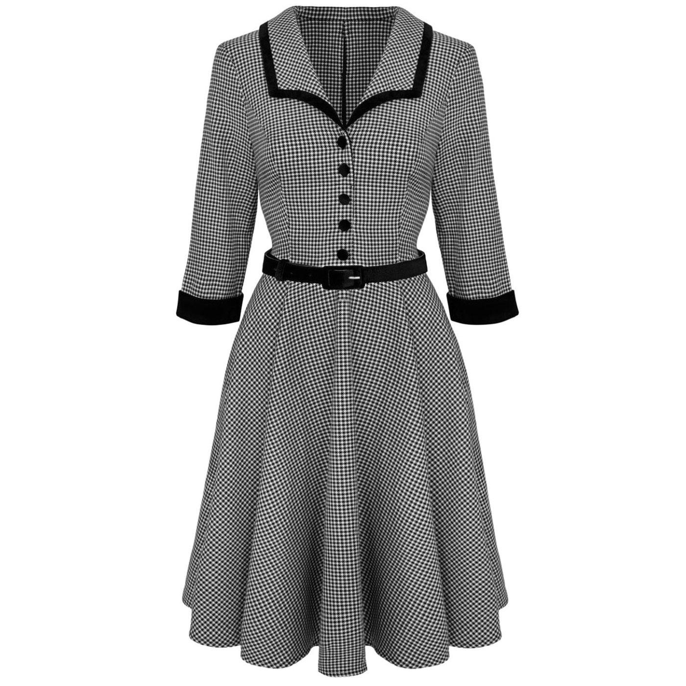 Teddy Hell Bunny Retro Houndstooth Flared Dress