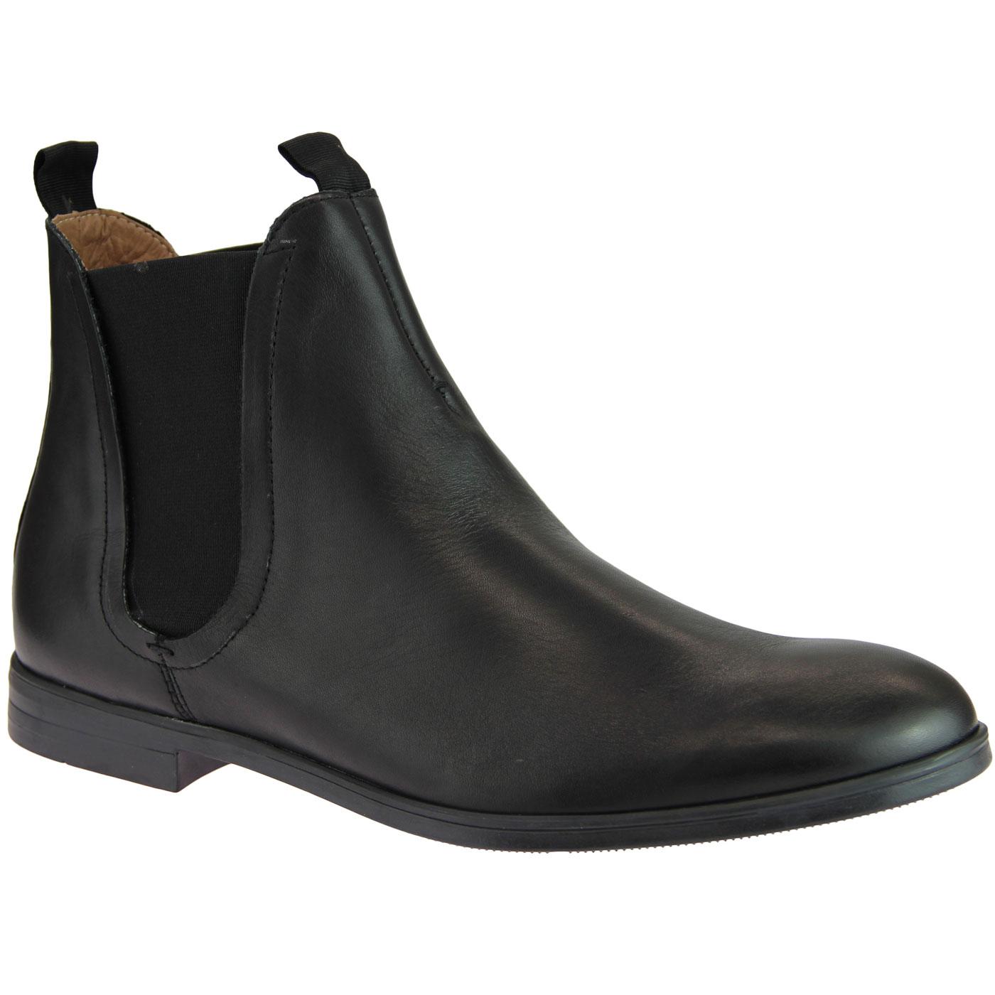 HUDSON Atherstone Retro Mod Leather Chelsea Boots in Black