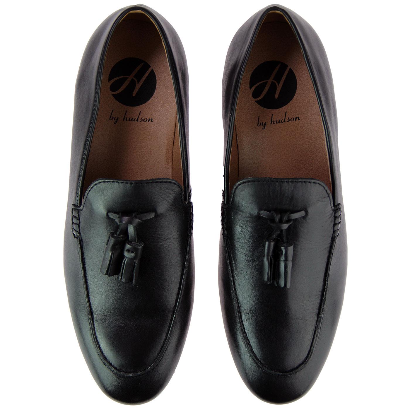 HUDSON Bolton 1960s Mod Leather Tassel Loafer Shoes Black