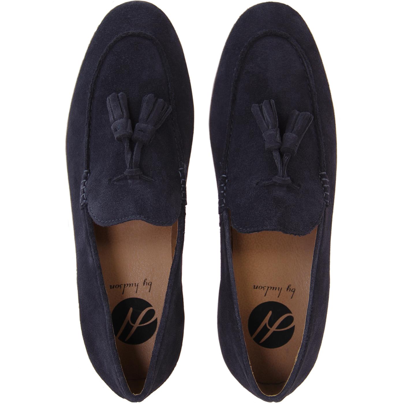 HUDSON Bolton Retro Mod Suede Tassel Loafer Shoes Navy