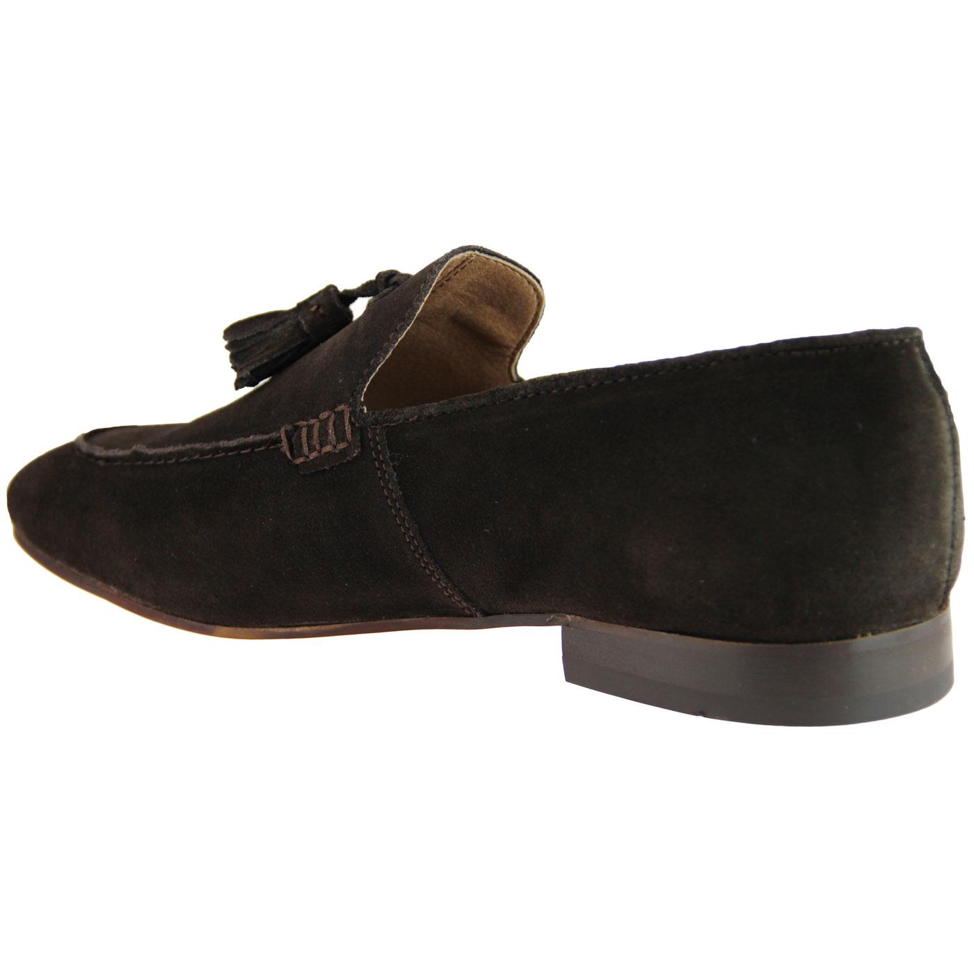 HUDSON Bolton Retro Mod Suede Tassel Loafer Shoes Brown