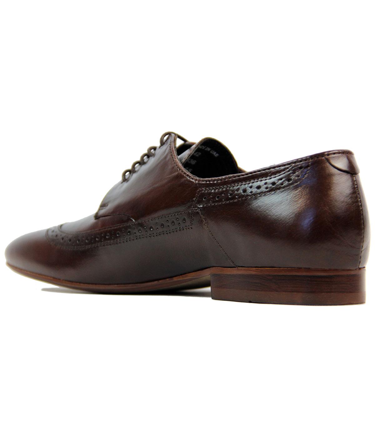 H BY HUDSON Olave Retro 1960s Mod Wing Tip Derby Brogues in Brown