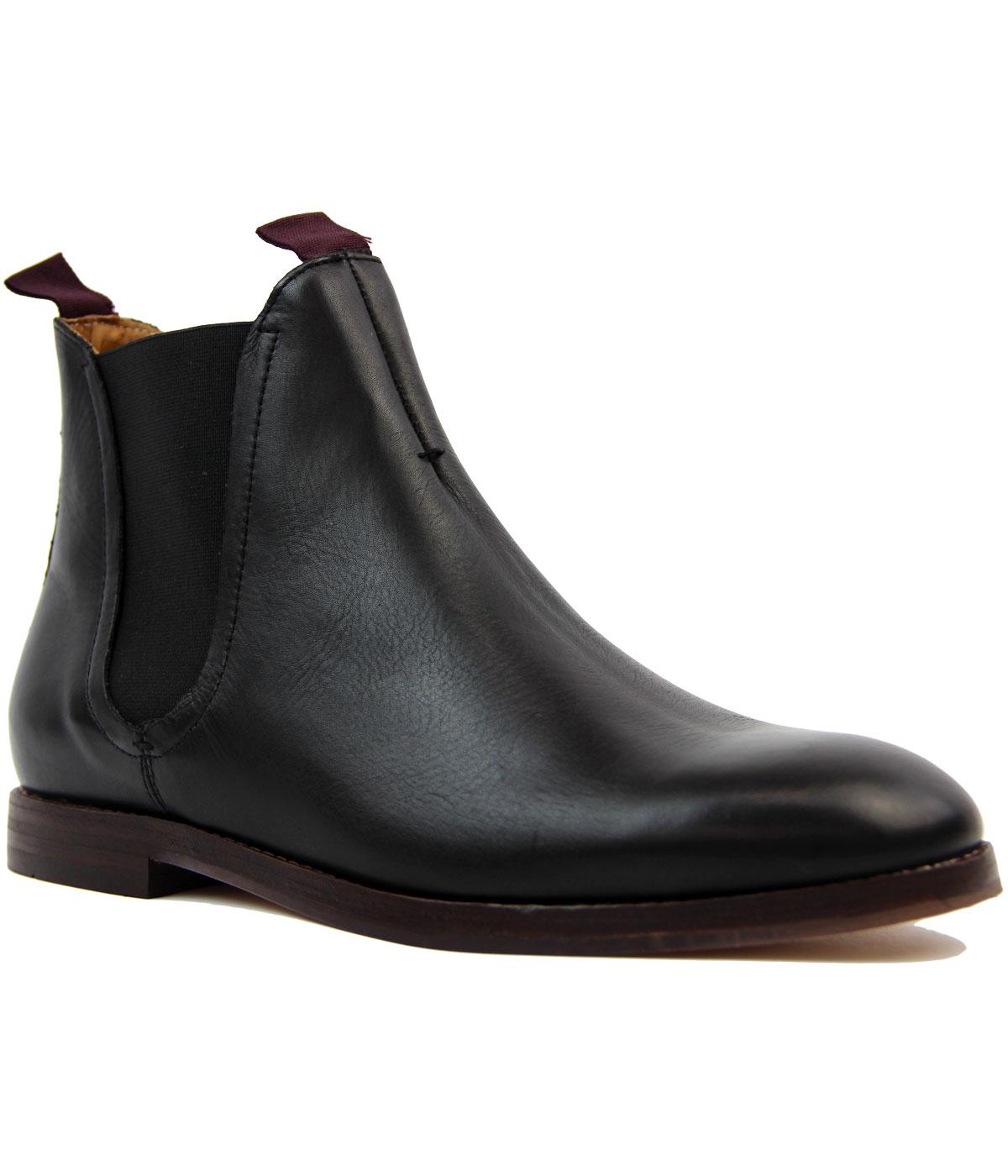 H BY HUDSON Tamper Retro Mod Smooth Leather Chelsea Boots Black