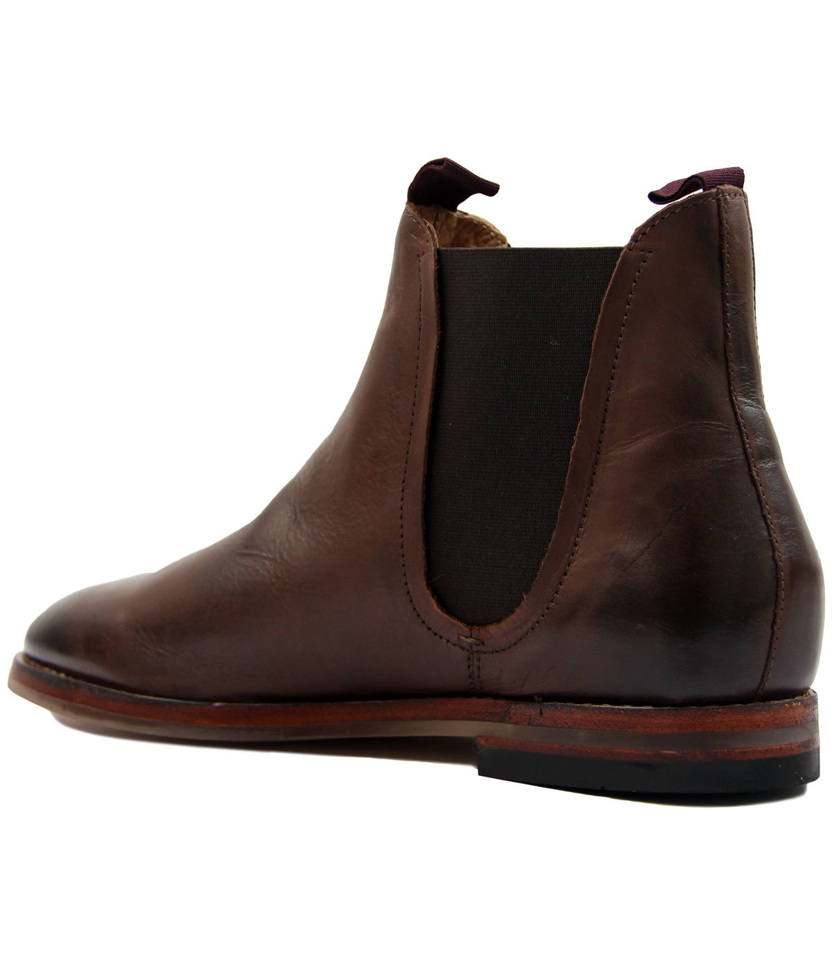 H BY HUDSON Tamper Retro 1960s Mod Leather Chelsea Boots in Brown