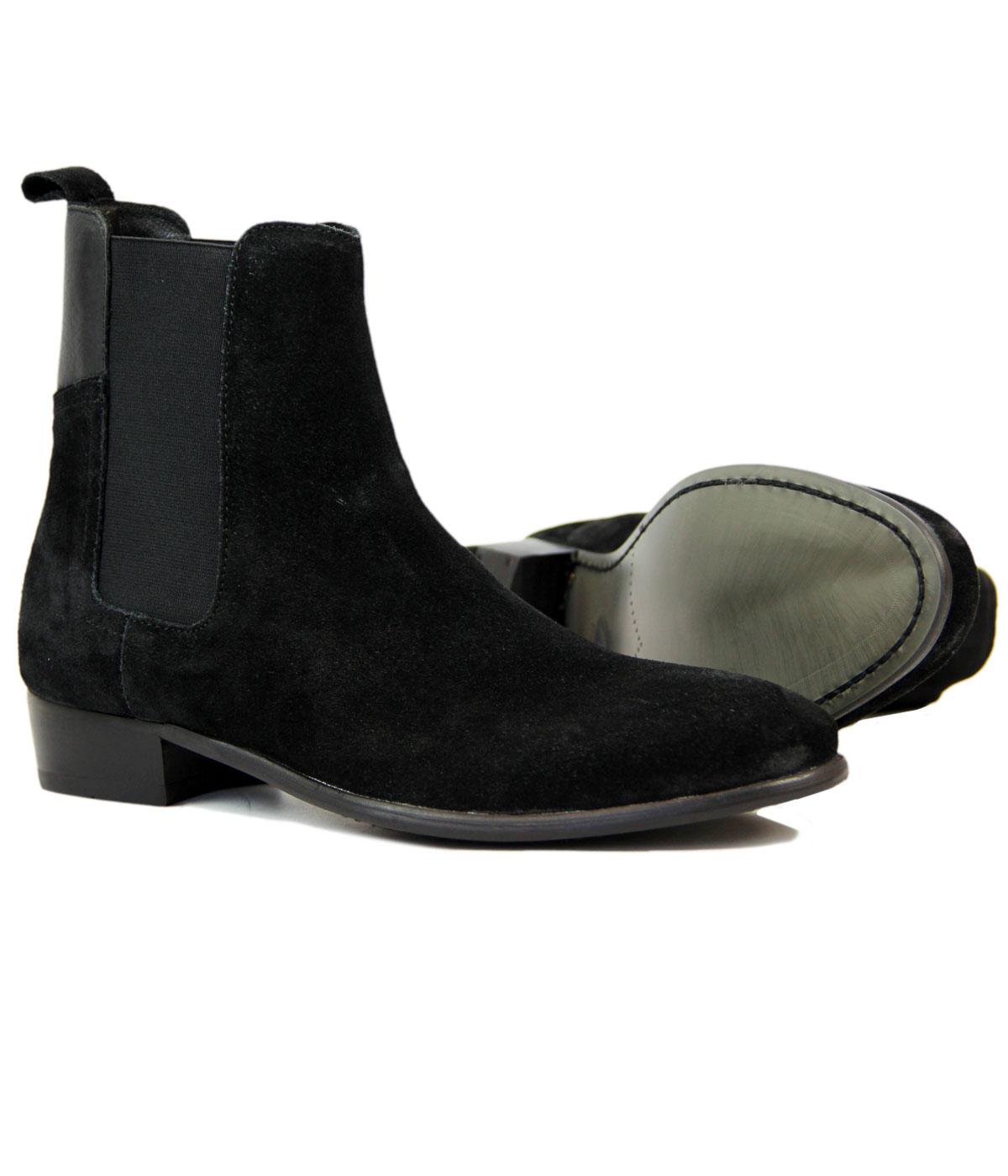 H BY HUDSON Watts 60s Mod Cuban Heel Suede Chelsea Boots in Black