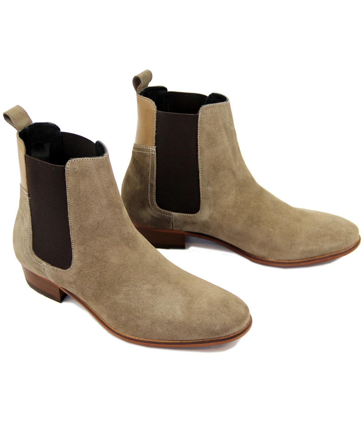 H By Hudson Watts Rtero Mod Cuban Heel Taupe Suede Chelsea Boots 6028