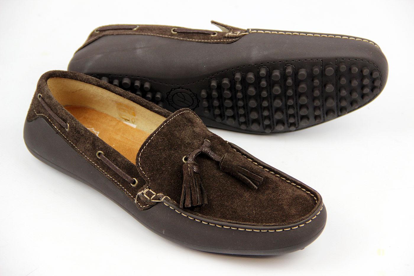 H by HUDSON Retro 60s Mod Suede Tassel Driving Shoes Brown