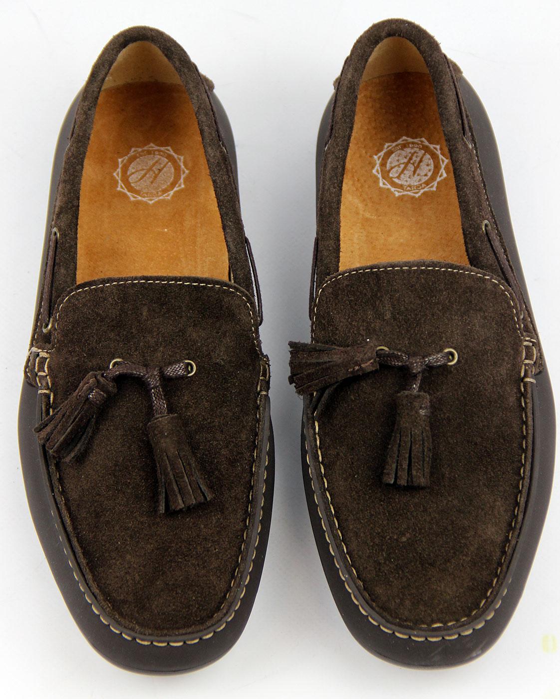 H by HUDSON Retro 60s Mod Suede Tassel Driving Shoes Brown