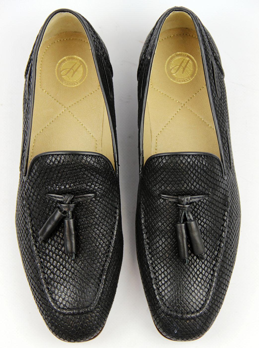 H by HUDSON Pierre Retro 60s Mod Black Snake Stamp Loafer Shoes