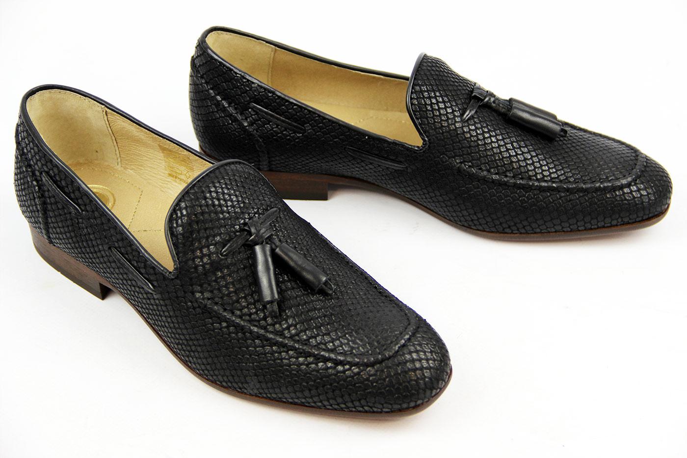 H by HUDSON Pierre Retro 60s Mod Black Snake Stamp Loafer Shoes