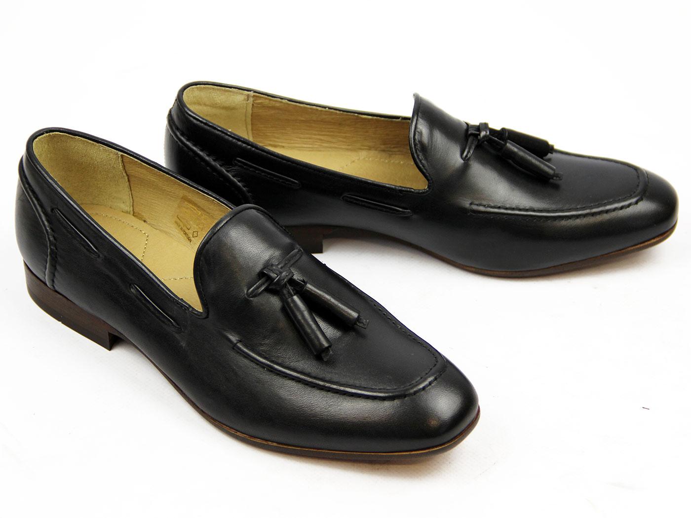 H by HUDSON Pierre Retro 60s Mod Black Leather Loafer Shoes