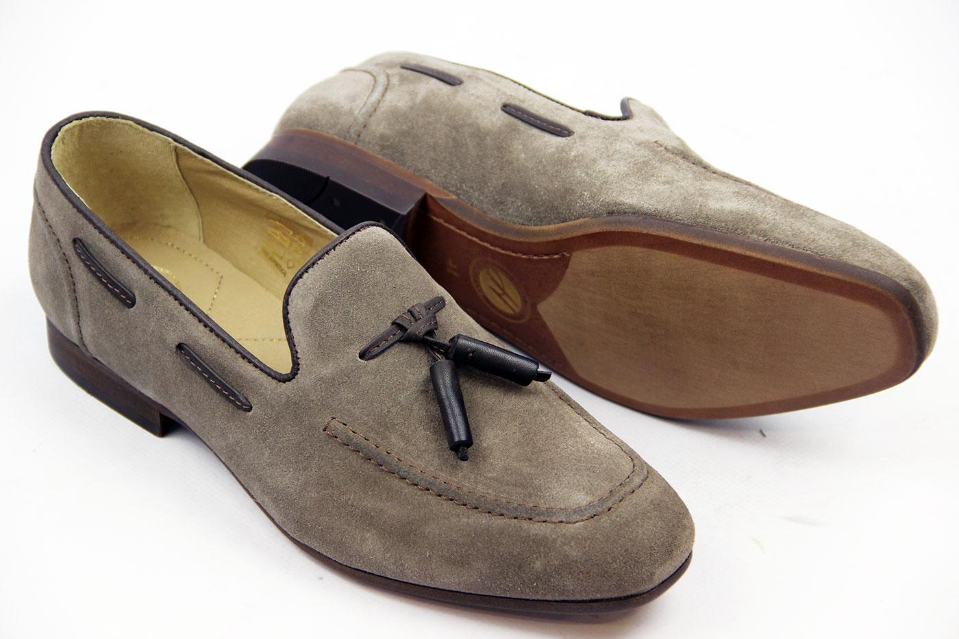 H by HUDSON Pierre Retro 60s Mod Taupe Suede Loafer Shoes