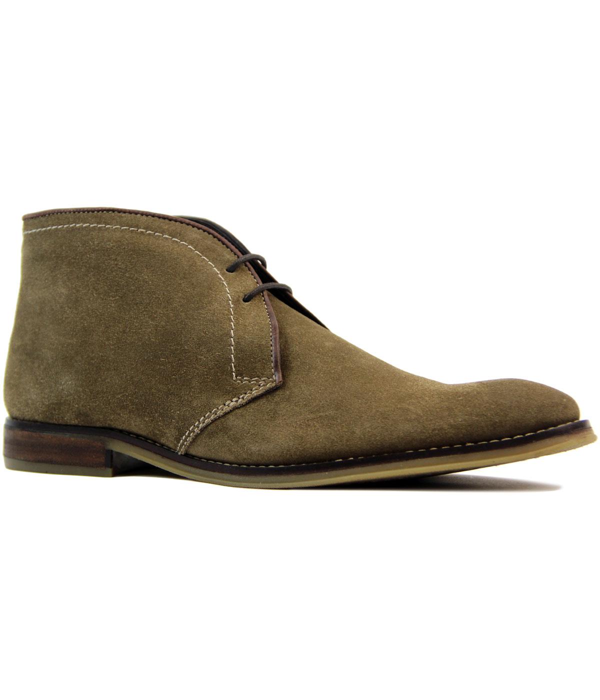 IKON Newton Retro 1960s Mod Suede Piped Trim Desert Boots Taupe